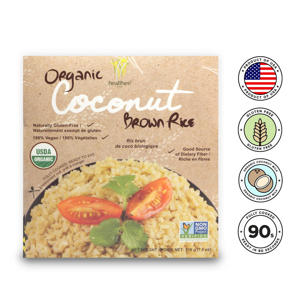Healthee Organic Coconut Brown Rice - Precooked Whole Grain Rich